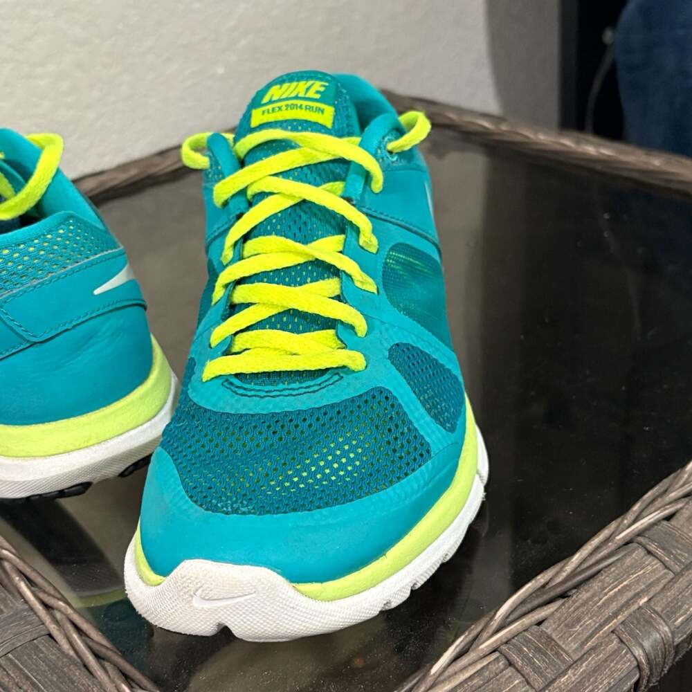 Nike Flex 2014 Run Women's Running Shoes Teal and Neon Yellow size 8 - Picture 6 of 10